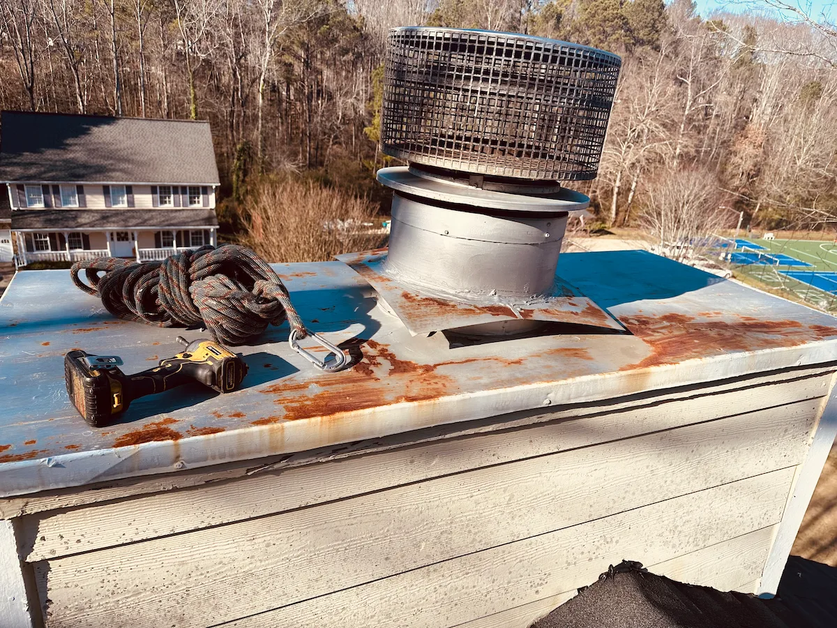 rusty chimney pan | chimney pan replacement Sandy Springs, GA | chimney rain pan