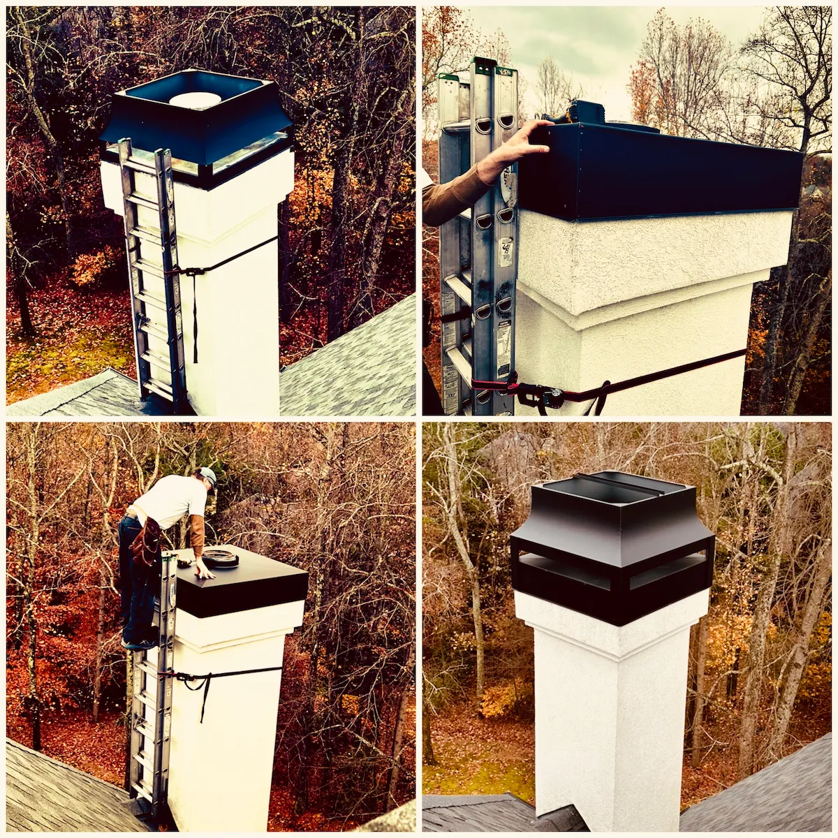 chase pan installation | chimney shroud | decorative chimney shroud