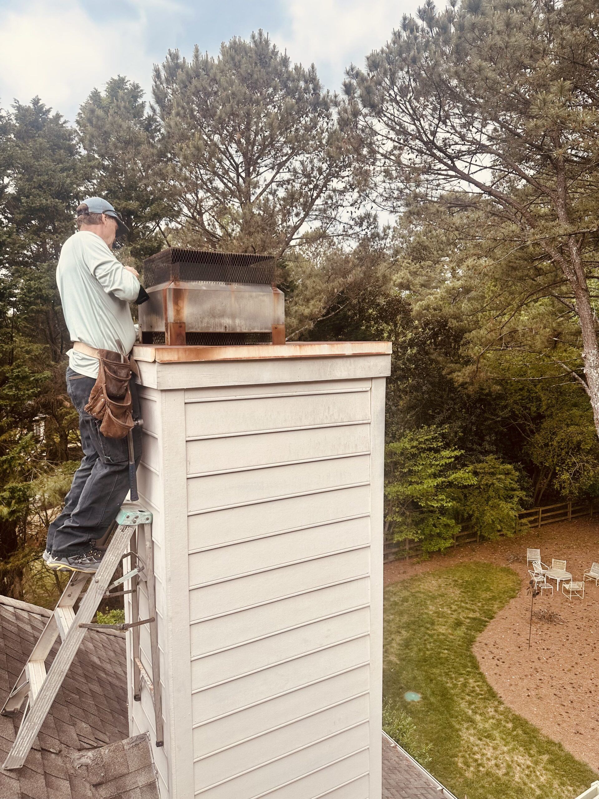 chimney pan installation | chimney cap installation | rusty chimney pan